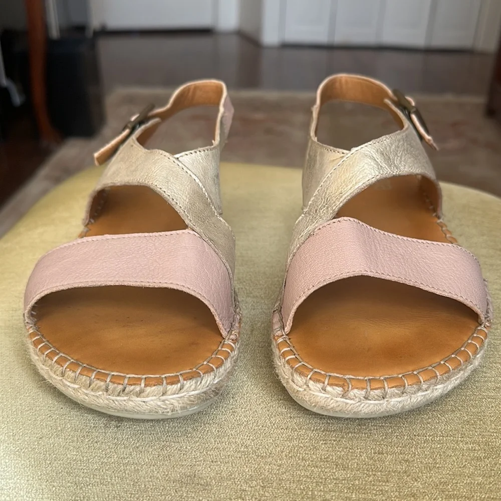 Tsonga Ladies Leather Espadrille Sandal in Blush Pink and Metallic Gold EU 40 - Picture 4 of 15